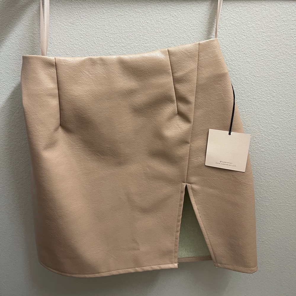 Blush pink leather skirt